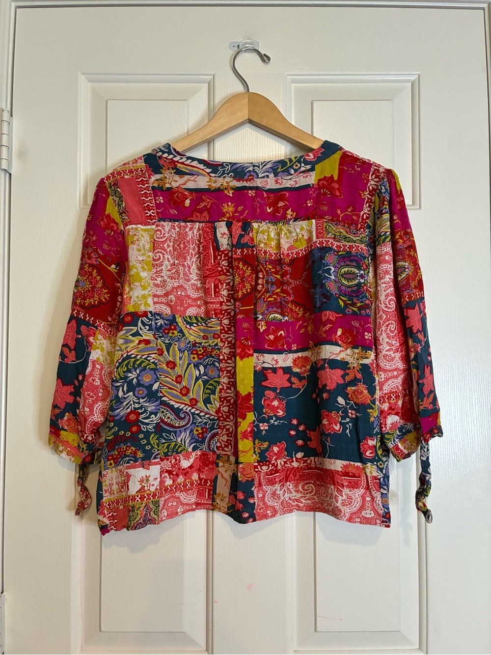 Jones New York Patchwork Floral Paisley Blouse in Pink, Red, Navy & Green - Picture 2 of 6